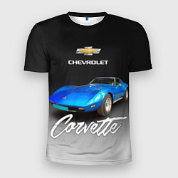 Мужская спорт-футболка Синий Chevrolet Corvette 70-х годов