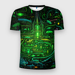 Мужская спорт-футболка Психоделика в зеленом - нейронная сеть