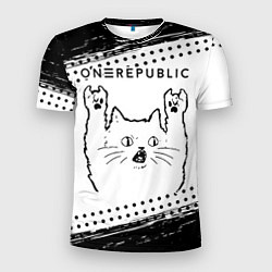 Мужская спорт-футболка OneRepublic рок кот на светлом фоне
