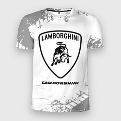 Мужская спорт-футболка Lamborghini speed на светлом фоне со следами шин