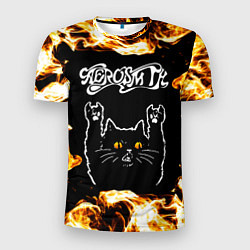 Мужская спорт-футболка Aerosmith рок кот и огонь