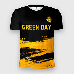 Мужская спорт-футболка Green Day - gold gradient: символ сверху