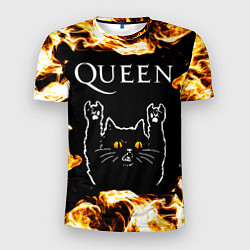 Мужская спорт-футболка Queen рок кот и огонь