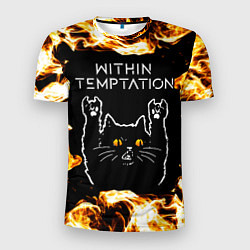 Мужская спорт-футболка Within Temptation рок кот и огонь