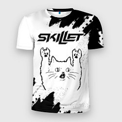 Мужская спорт-футболка Skillet рок кот на светлом фоне
