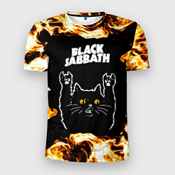 Мужская спорт-футболка Black Sabbath рок кот и огонь