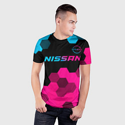 Футболка спортивная мужская Nissan - neon gradient: символ сверху, цвет: 3D-принт — фото 2