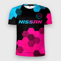 Мужская спорт-футболка Nissan - neon gradient: символ сверху