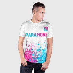 Футболка спортивная мужская Paramore neon gradient style: символ сверху, цвет: 3D-принт — фото 2