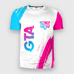 Футболка спортивная мужская GTA neon gradient style: надпись, символ, цвет: 3D-принт