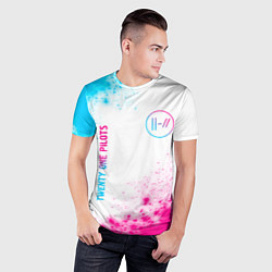 Футболка спортивная мужская Twenty One Pilots neon gradient style: надпись, си, цвет: 3D-принт — фото 2