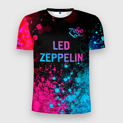 Футболка спортивная мужская Led Zeppelin - neon gradient: символ сверху, цвет: 3D-принт