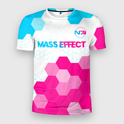 Мужская спорт-футболка Mass Effect neon gradient style: символ сверху