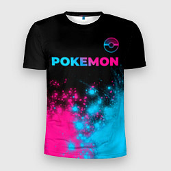 Мужская спорт-футболка Pokemon - neon gradient: символ сверху