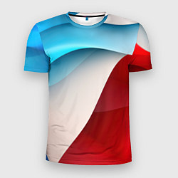 Футболка спортивная мужская Белые синие и красные волны, цвет: 3D-принт