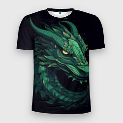 Мужская спорт-футболка Голова зелёного дракона: арт нейросети