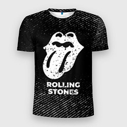 Футболка спортивная мужская Rolling Stones с потертостями на темном фоне, цвет: 3D-принт