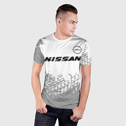 Футболка спортивная мужская Nissan speed на светлом фоне со следами шин: симво, цвет: 3D-принт — фото 2
