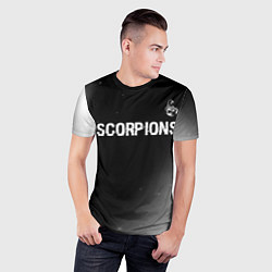 Футболка спортивная мужская Scorpions glitch на темном фоне: символ сверху, цвет: 3D-принт — фото 2