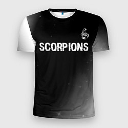 Мужская спорт-футболка Scorpions glitch на темном фоне: символ сверху