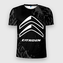 Мужская спорт-футболка Citroen speed на темном фоне со следами шин