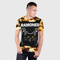 Футболка спортивная мужская Ramones рок кот и огонь, цвет: 3D-принт — фото 2