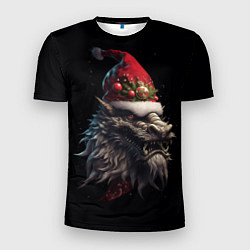 Мужская спорт-футболка Дракон в шапке Санта Клауса: арт нейросети
