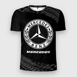Мужская спорт-футболка Mercedes speed на темном фоне со следами шин