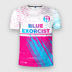 Мужская спорт-футболка Blue Exorcist neon gradient style: символ сверху