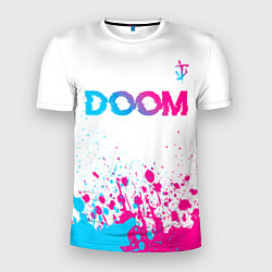 Мужская спорт-футболка Doom neon gradient style: символ сверху