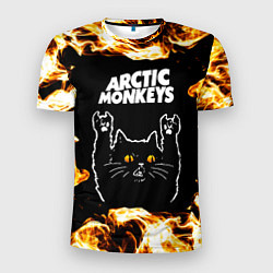 Футболка спортивная мужская Arctic Monkeys рок кот и огонь, цвет: 3D-принт