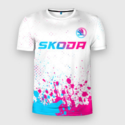 Футболка спортивная мужская Skoda neon gradient style: символ сверху, цвет: 3D-принт