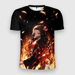 Мужская спорт-футболка Незуко и пламя - клинок