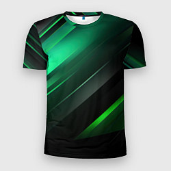 Футболка спортивная мужская Black green abstract, цвет: 3D-принт