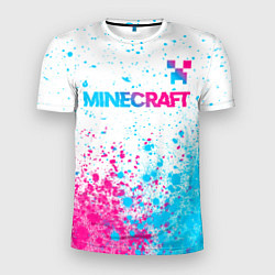 Мужская спорт-футболка Minecraft neon gradient style: символ сверху