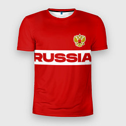 Футболка спортивная мужская Russia - красно-белый, цвет: 3D-принт