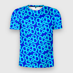 Футболка спортивная мужская Логотип Барби - синий паттерн, цвет: 3D-принт