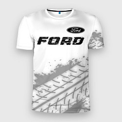 Мужская спорт-футболка Ford speed на светлом фоне со следами шин: символ