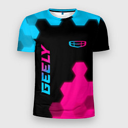 Мужская спорт-футболка Geely - neon gradient: надпись, символ