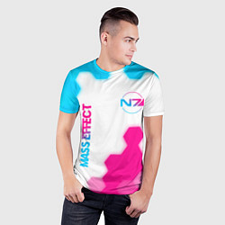 Футболка спортивная мужская Mass Effect neon gradient style: надпись, символ, цвет: 3D-принт — фото 2