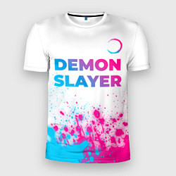 Мужская спорт-футболка Demon Slayer neon gradient style: символ сверху