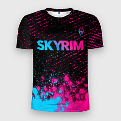 Мужская спорт-футболка Skyrim - neon gradient: символ сверху