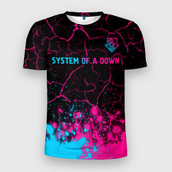Мужская спорт-футболка System of a Down - neon gradient: символ сверху