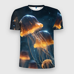 Футболка спортивная мужская Люминисцентные медузы, цвет: 3D-принт