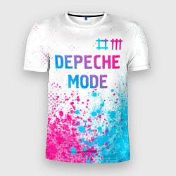 Мужская спорт-футболка Depeche Mode neon gradient style: символ сверху