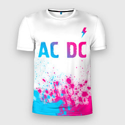 Мужская спорт-футболка AC DC neon gradient style: символ сверху
