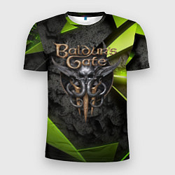 Мужская спорт-футболка Baldurs Gate 3 logo green abstract