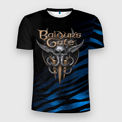 Футболка спортивная мужская Baldurs Gate 3 logo blue geometry, цвет: 3D-принт