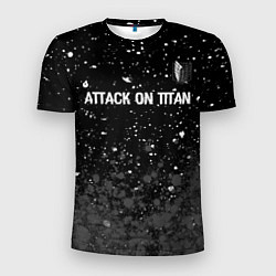 Мужская спорт-футболка Attack on Titan glitch на темном фоне: символ свер