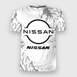 Мужская спорт-футболка Nissan speed на светлом фоне со следами шин